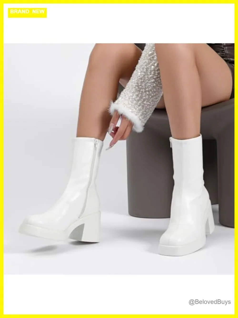 Women's Square Toe Stretch Mid Calf Boots Slouchy Platform Chunky Heel Suede
